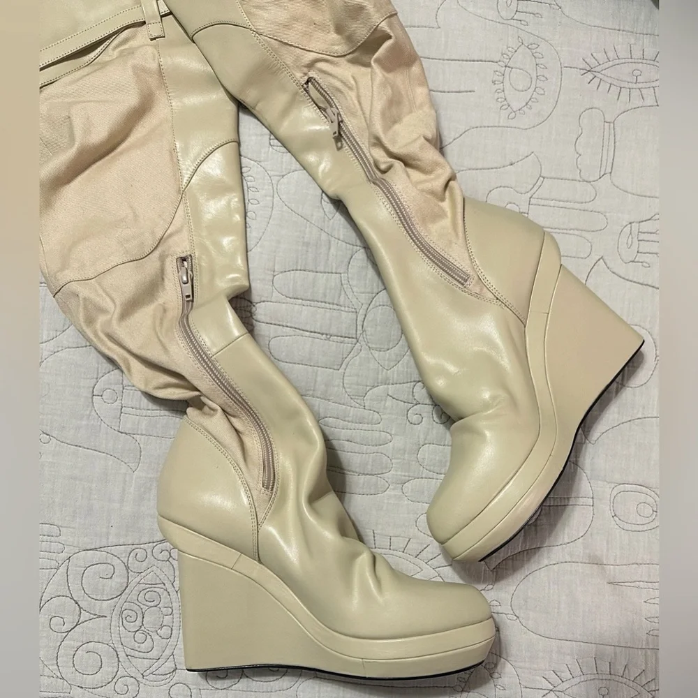NEW Nicholas K Jedda Platform Boots Beige Sz 38 NIB